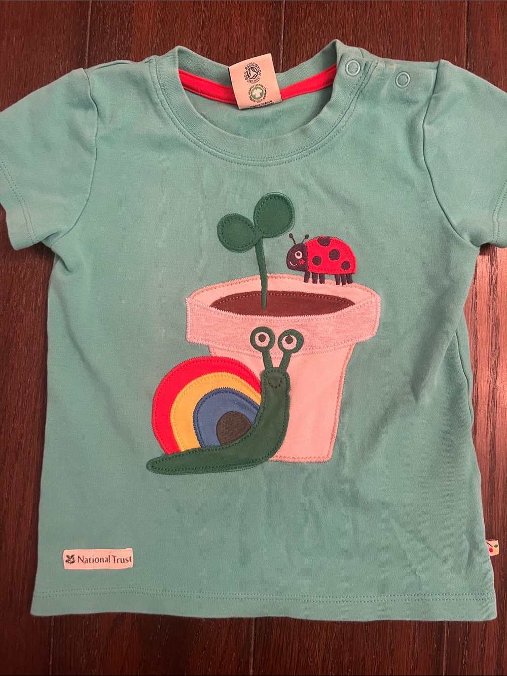 Frugi Kids Teal Short-Sleeve Tee with Garden Appliqué